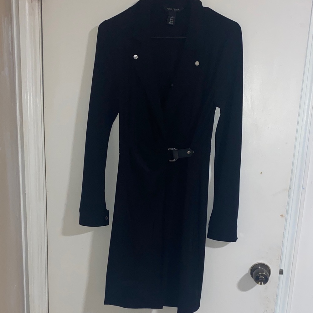 White House Black Market Black Belted Long Sleeve Dress